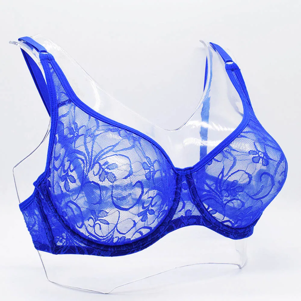 Plus Size Sexy Women Lace Sheer Embroidered Bralette - Unpadded Plunge See Through Bra, Sizes 32-52 A B C D Cup Lingerie image 6