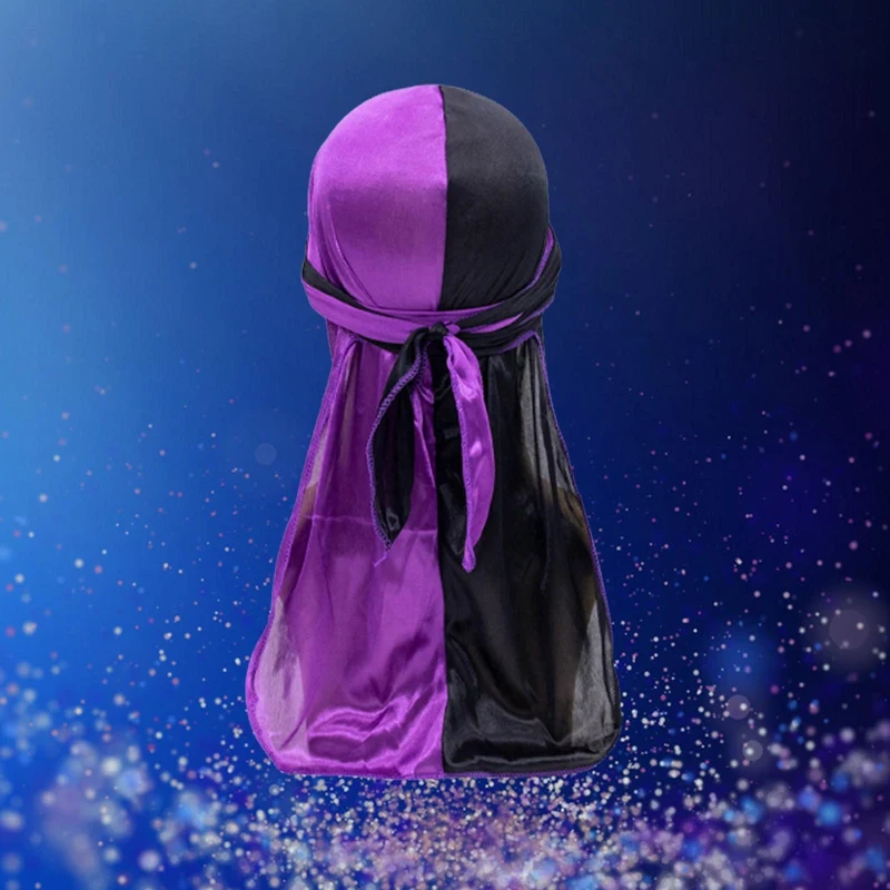 

New Patchwork Men's Durags Hip Hop Bandana Pirate Cap Du Doo Rag Silky Durag Headbands Headwear Long Tail Women Hair Accessories
