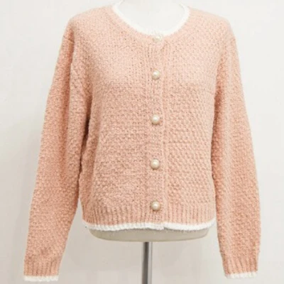 

Korean Style White Sweater Women Loose Pearl Buttons Knit Cardigan Casual Elegant Cardigan Perles
