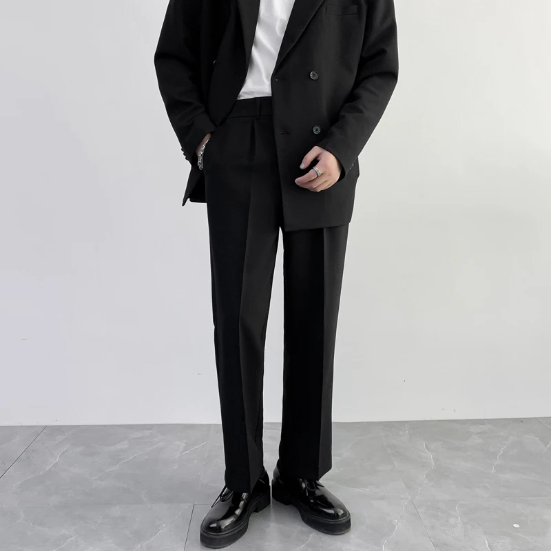 

Man Korean Streetwear Youth Style Blazers Pants Elastic Waist Suit Pant Men Loose Business Casual Suit Pants Male Trousers