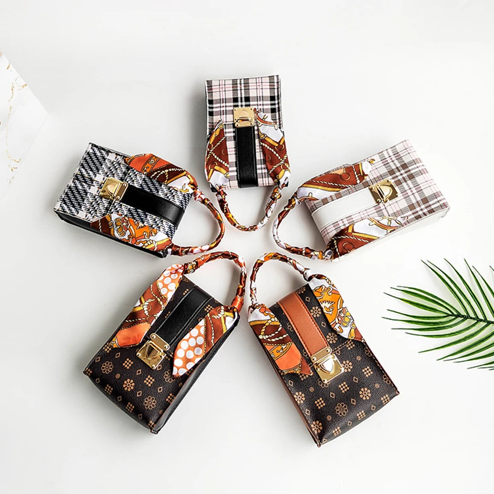 

Модный женский шелковый шарф из искусственной кожи, клетчатая наплечная сумка-мессенджер через плечо, повседневная женская маленькая сумо...