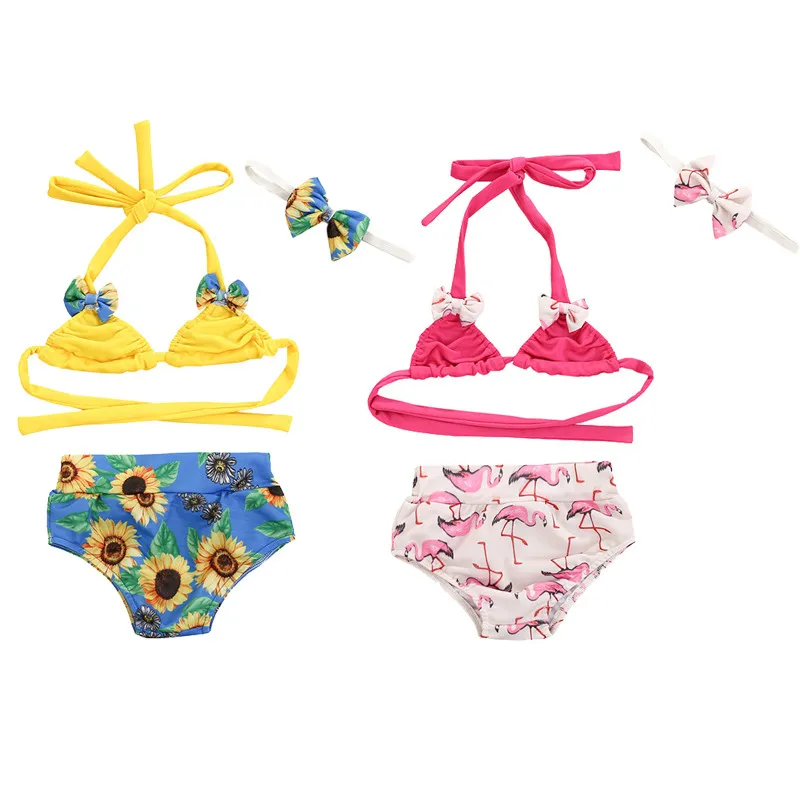 

Swimsuits 2PCS Newborn Baby Summer Cute Tankinis Halter Top+Shorts Bathing Suit Floral/Flamingo Printed Beach Swimwear Girls