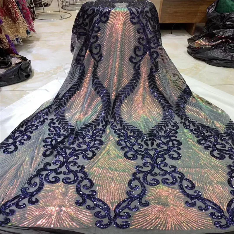 2019 красная новая стильная французская сетчатая кружевная ткань Озерная синяя 3D