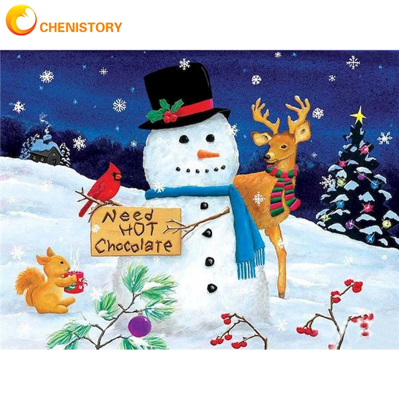 

CHENISTORY Painting By Number Snowman In Winter Frame DIY Picture By Numbers Modern Wall Art For Home Decoration HandPainted Art