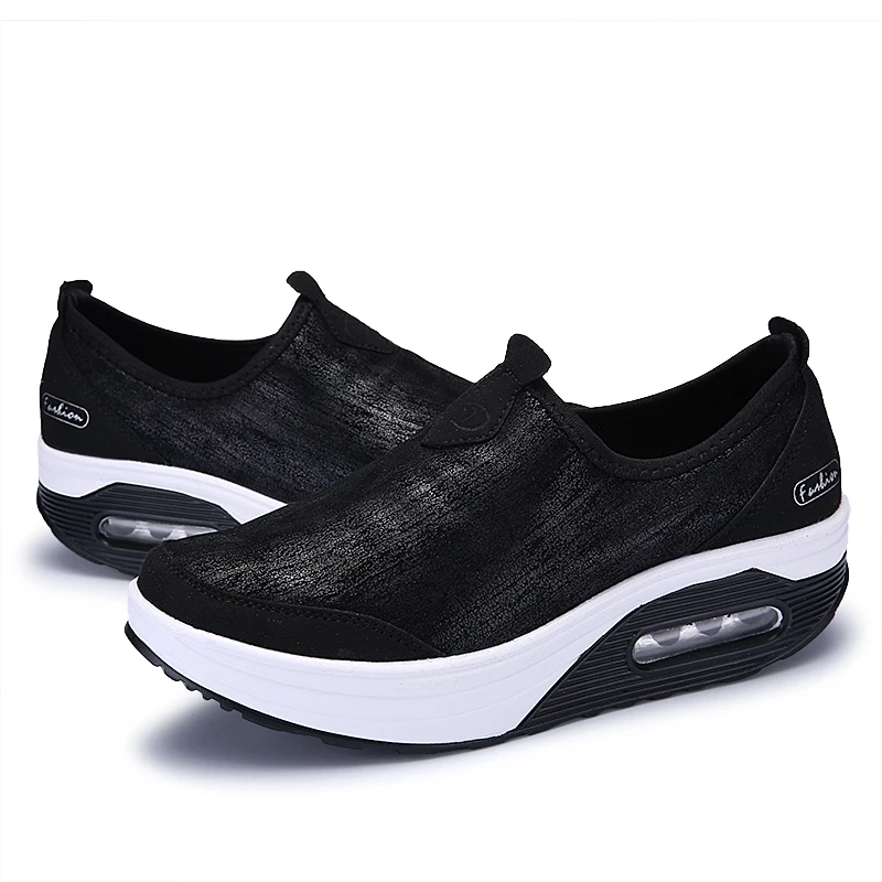Ladies Wedge Sneakers Fashion Thick Sole Shoes Slip On Fitness Shoes Women Outdoor Shock Absorber Rocking Shoes