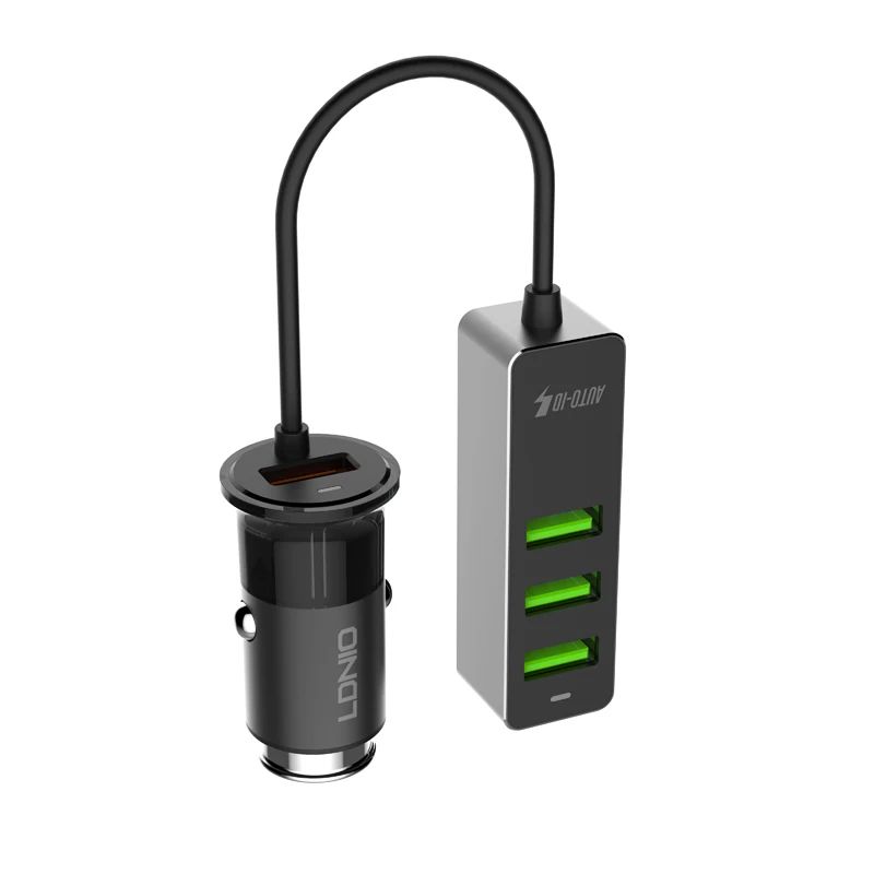LDNIO 4 порта Быстрый QC3.0+ 2.4A+ 3.1A USB Автомобильное зарядное устройство Универсальный USB быстрый адаптер с 120 см удлинитель Кабель для MPV автомобильный телефон