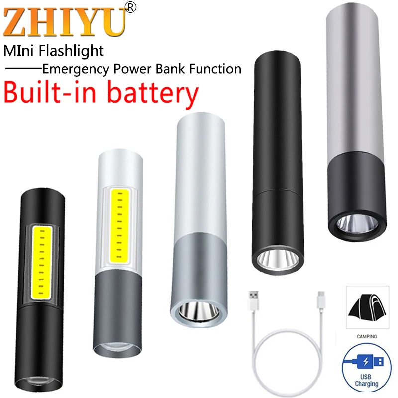 

5 Modes Portable Flashlight LED Torch Power Bank Function Built-In Battery USB Rechargeable Mini Flashlight Camping Lamp Lantern