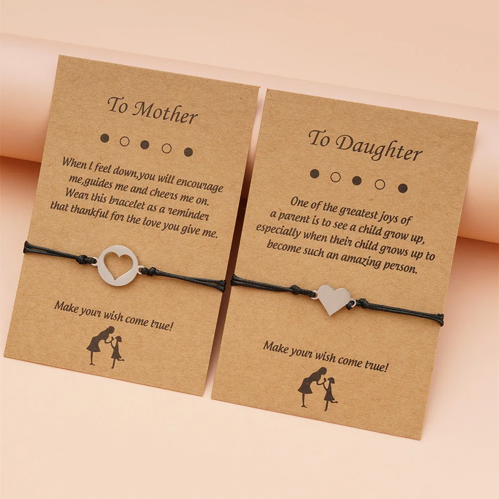 

Mother Daughter Bracelet Back To School Gift Matching Cutout Heart-shaped Wish Bracelet Jewelry Gift for Mom and Me