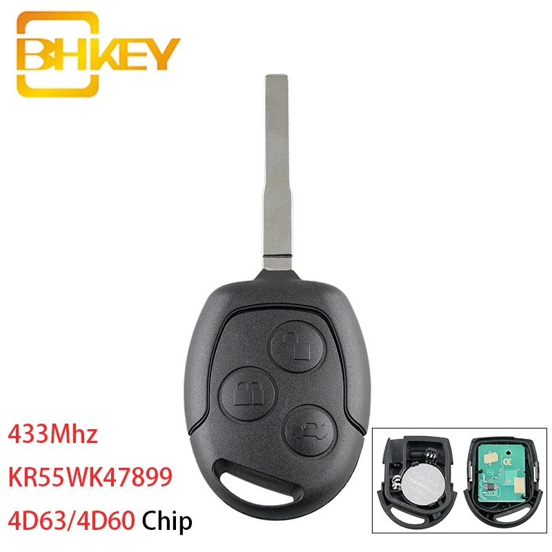 BHKEY для автомобильного ключа Ford 433 МГц 4D63 или 4D60 чип дистанционный ключ Focus Fiesta Fusion