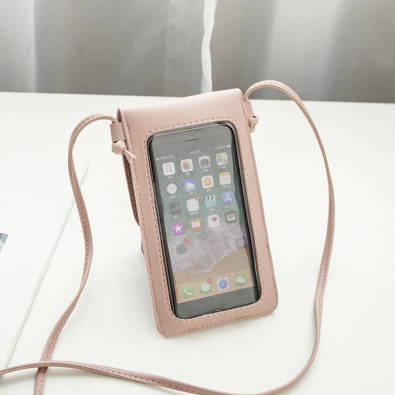 

PU Leather Shoulder Bag for Iphone Samsung Huawei Cross Arm Touch Screen Coin Purse Wallet Female Mobile Phone Case Bag