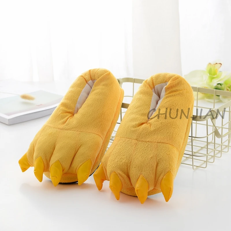 Funny Winter Spring Family Matching Shoes Thickening Antiskid Fluffy Kids Slippers Coral Fleece Dinosaur Claws Girl/boys | Детская
