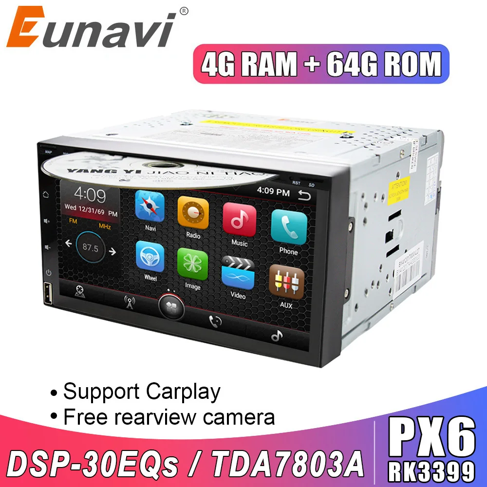 

Eunavi PX6 DSP Android 10 Car Radio Stereo Multimedia Video Player Tap Recorder 2 Din Head unit in Dsah GPS Navigation 2Din DVD