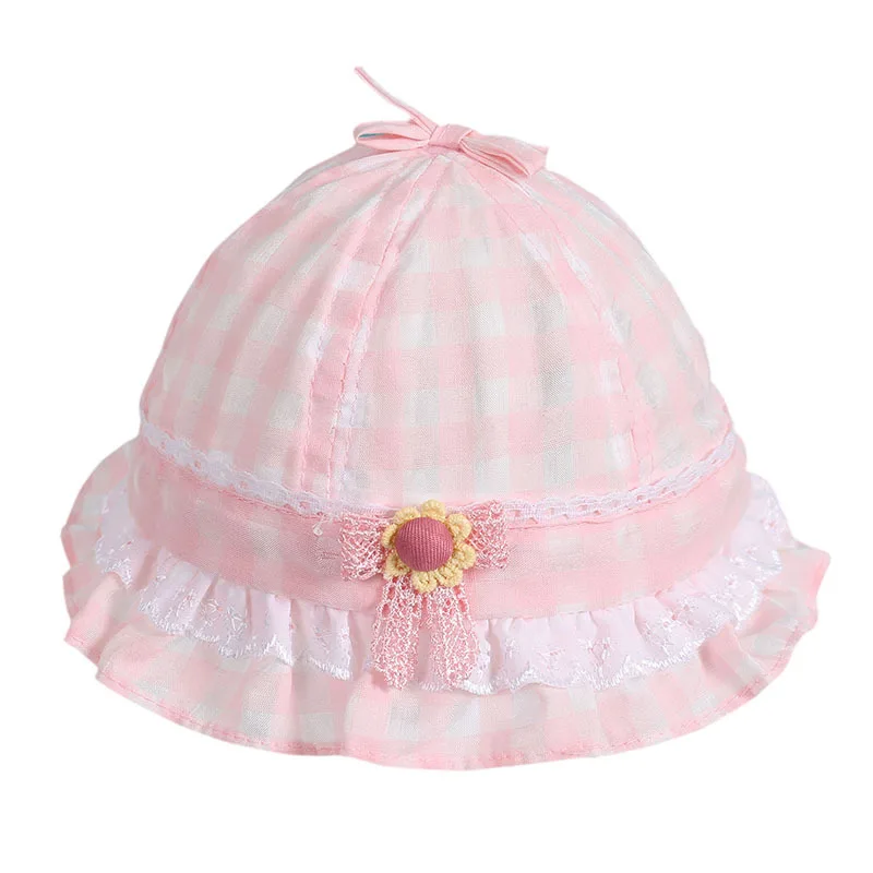 

W006 2-12 Month Plaid Girl Bucket Sun Hat Uv Sun Protection Hats Summer Play Hat Newborn Girls Fisherman Caps