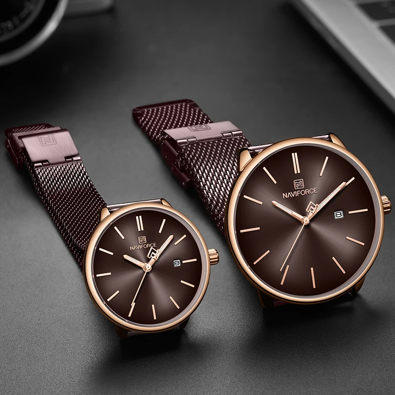 Часы NAVIFORCE наручные для влюбленных пар модные повседневные стальные с сетчатым