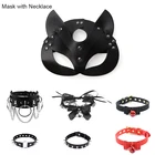 Кожаная маска для косплея искусственных волос, косплей, кошка, БДСМ, фетиш, Хэллоуин, маскарадные маски с сексуальным ожерельем, эротические аксессуары