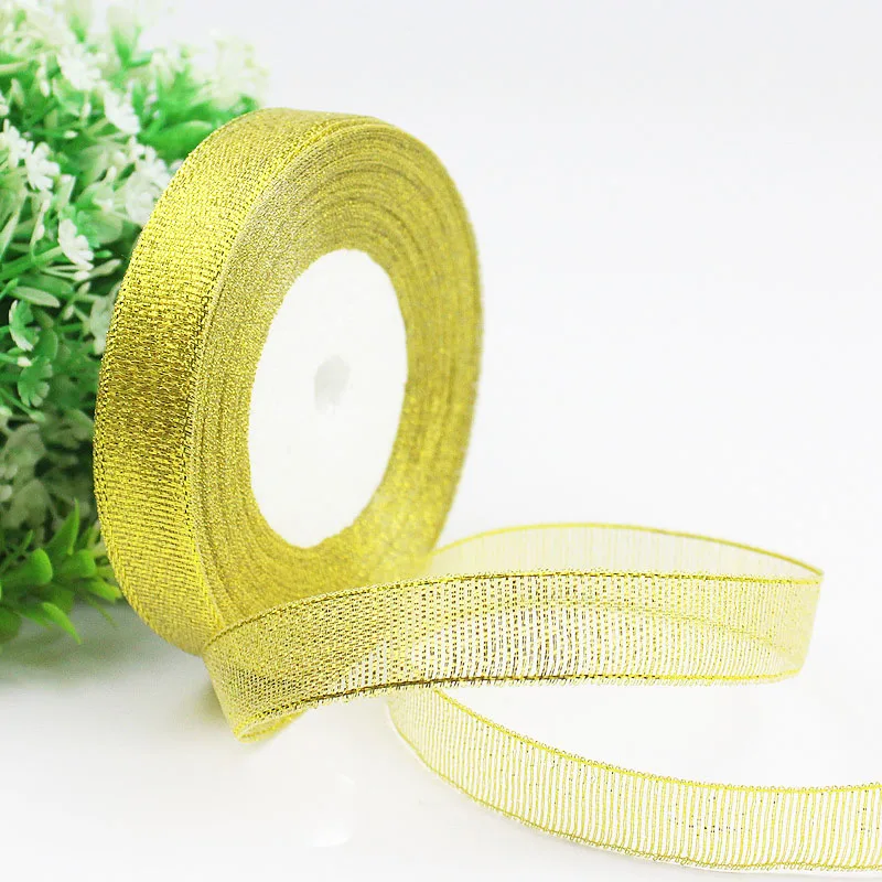 Золото/серебро шелк атлас органза лента блеск вышитые ленты для свадебного торта