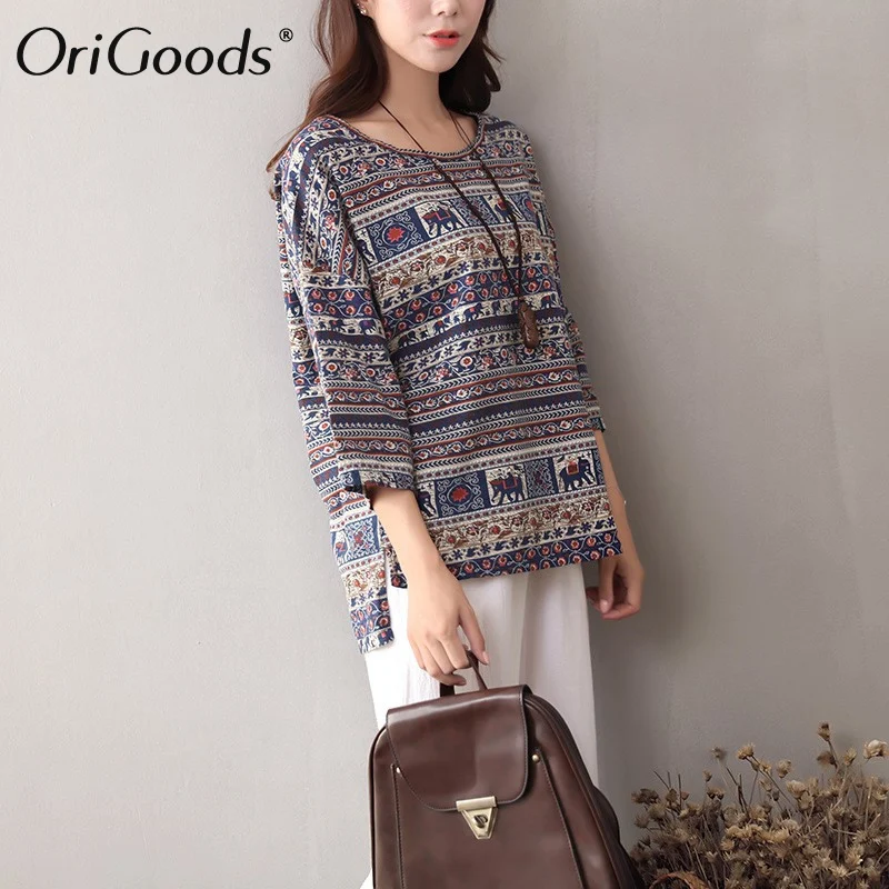 OriGoods Print T-Shirt Blouse Women Elephant Summer Tee Shirt Cotton O-neck Loose Casual Blusas Tops C064 | Женская одежда