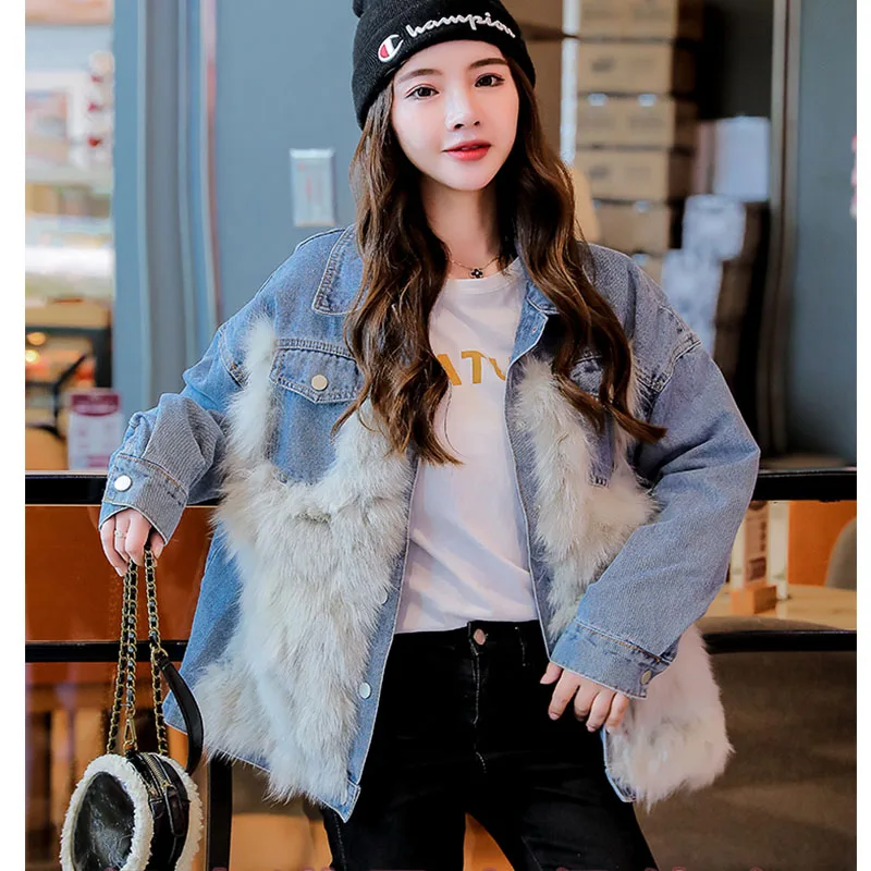 Зимняя женская куртка пальто теплые короткие джинсовые куртки из искусственного