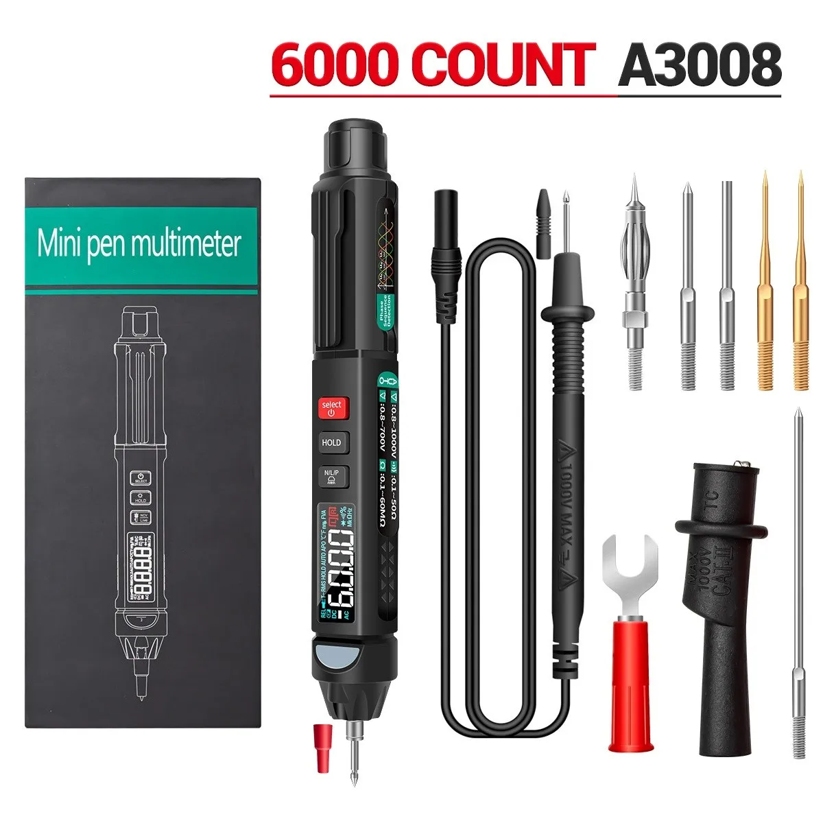 

1 Set Multi-function Pen Multimeter A3008A3007 Digital Multimeter Tester 6000 Count Voltmeter Ora Kontak For Anti-burn