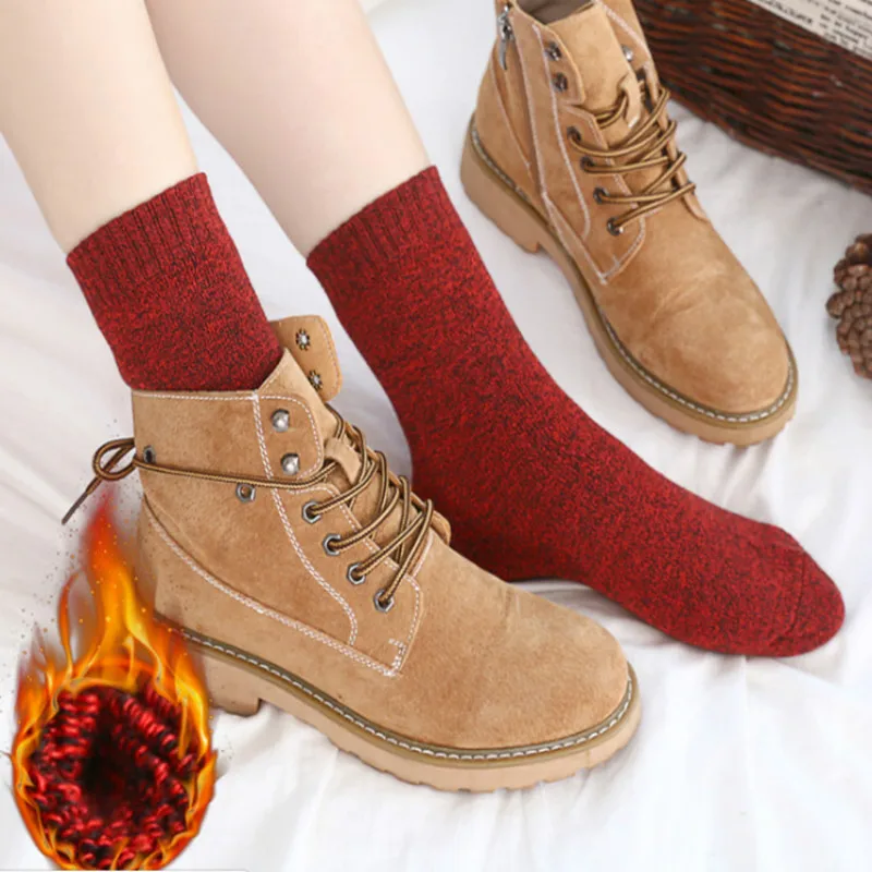 Зимние женские теплые шерстяные кашемировые зимние носки Wamer бесшовные махровые