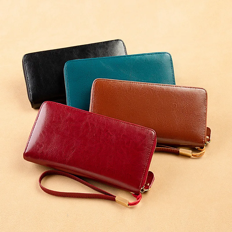 

Fashionable casual light RFID anti-theft card reader cowhide leather women's wallet handbag long clutch