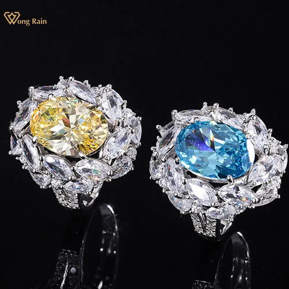 

Женское кольцо Wong Rain 925 пробы, серебряное, 14*10 мм, сияющее, овальное, с искусственным бриллиантом, вечерние, Роскошные ювелирные украшения