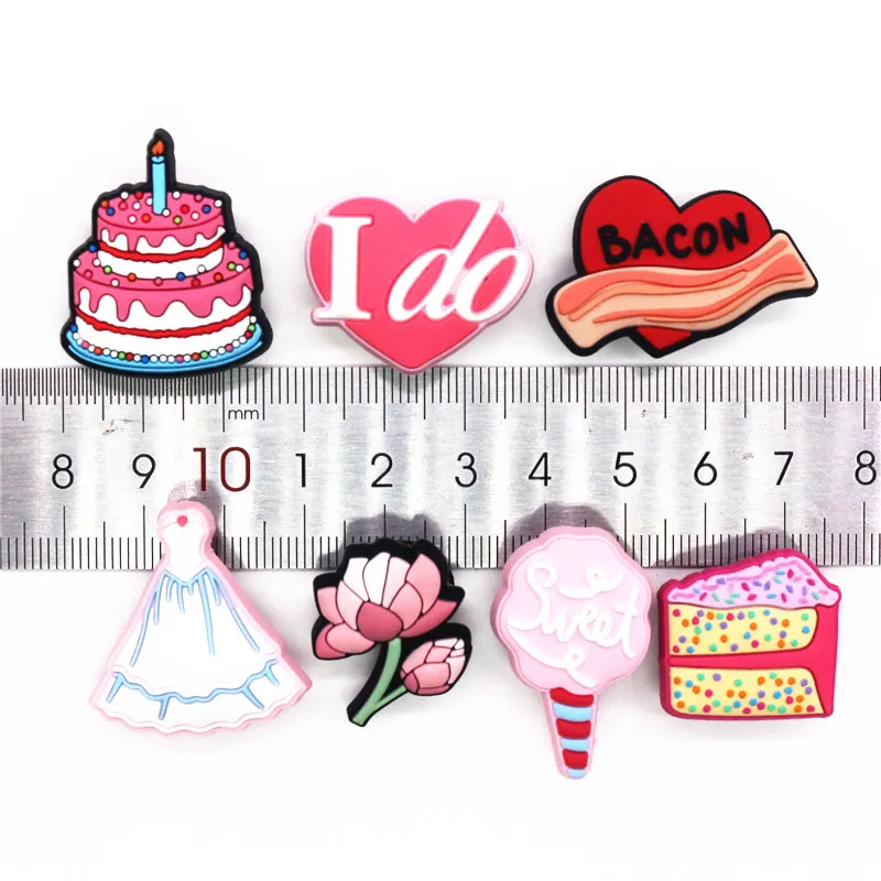 1pcs Birthday Cake PVC Shoe Charms Accessories Bacon/Marshmallow/Lotus/Princess Dress JIBZ fit Croc Charms Bracelet Kids Gifts