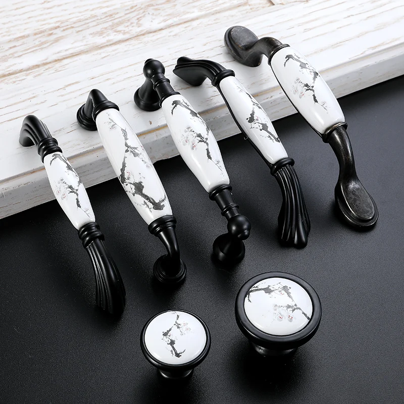 WV китайская чернильная роспись керамические черные ручки шкафа ящика двери
