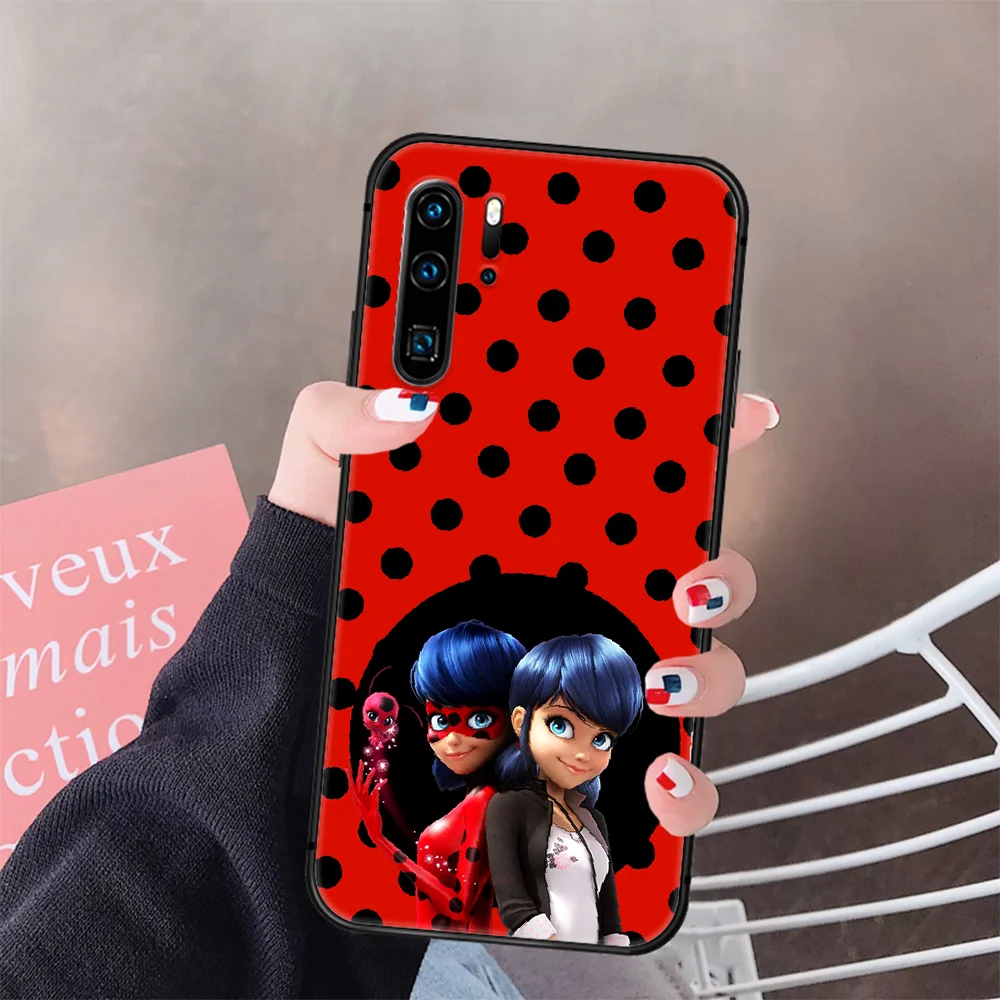 

Seven Star Ladybug Girl Red Phone Case Cover Hull For Huawei P8 P9 P10 P20 P30 P40 Lite Pro Plus Smart Z 2019 black Hoesjes