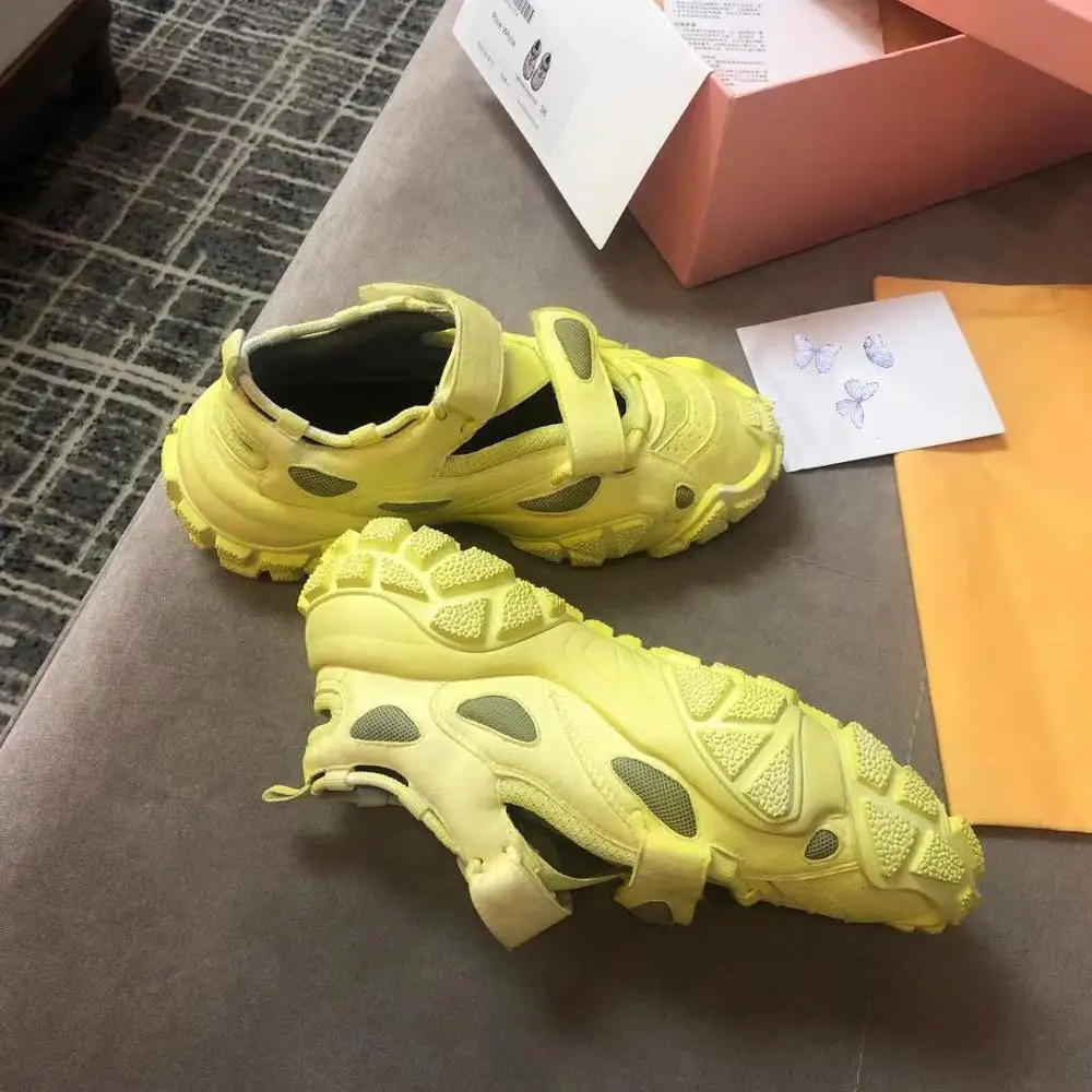 Yellow Hollow Women Chunky Sneakers 2019 New Autumn Cool Casual Breathable Hook Loop Female Footware Shoes Woman | Обувь