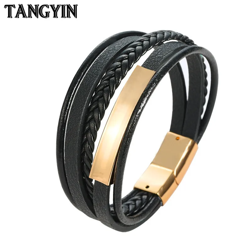Новые мужские кожаный плетеный веревочный браслет из кожи золото локоть Горячая