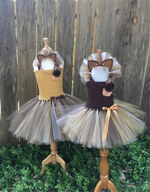 Cute Girls Lion Cartoon Tutu Dress Kids Crochet Tulle Straps with Flowers and Hairbow Children Party Costume Cosplay | Детская одежда и