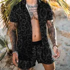 Мужской комплект из 2 предметов, Повседневная дышащая рубашка с коротким рукавом и гавайским принтом, пляжный костюм для отдыха, уличная одежда, лето S-3XL