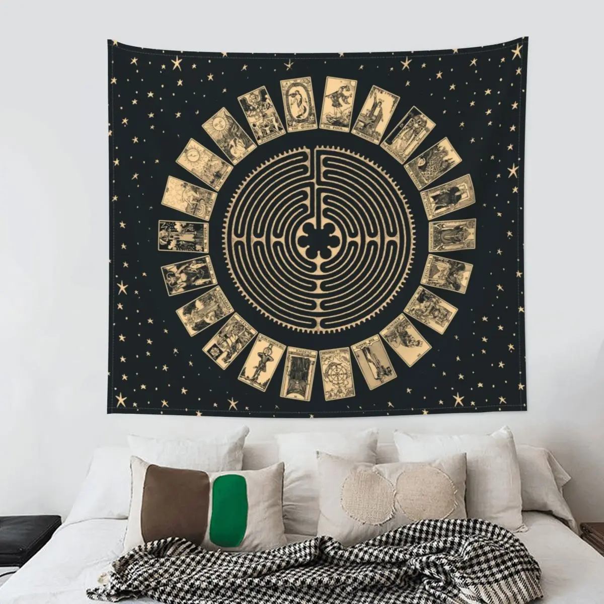 Гобелен с изображением лабиринта и колеса Таро богемный Настенный декор мандалы