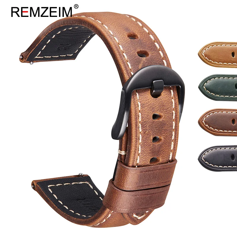 

Ремешок REMZEIM из натуральной кожи Crazy Horse для Samsung Galaxy Watch 4 42 мм 46 мм Gear S3, быстросъемный ремешок для смарт-часов