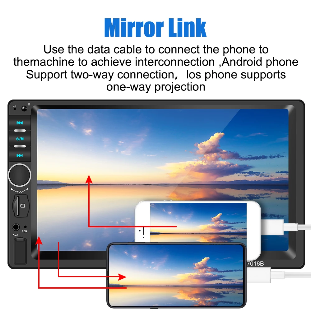 Автомагнитола с разъемом AUX Mirror Link автомобильный стереопроигрыватель HD mp5-плеер
