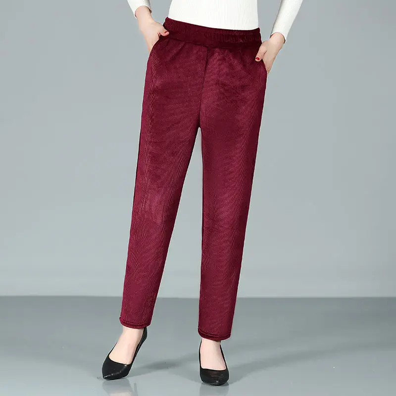 

Женские повседневные бархатные плотные брюки с плюшевой подкладкой, женские вельветовые Теплые брюки, осенне-зимние облегающие брюки-султ...