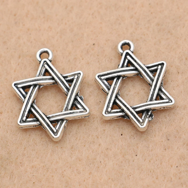 

10Pcs Antique Silver Plated Star of David Hexagram Charms Pendants Jewelry Making Earrings Accessories Diy Findings 16mm