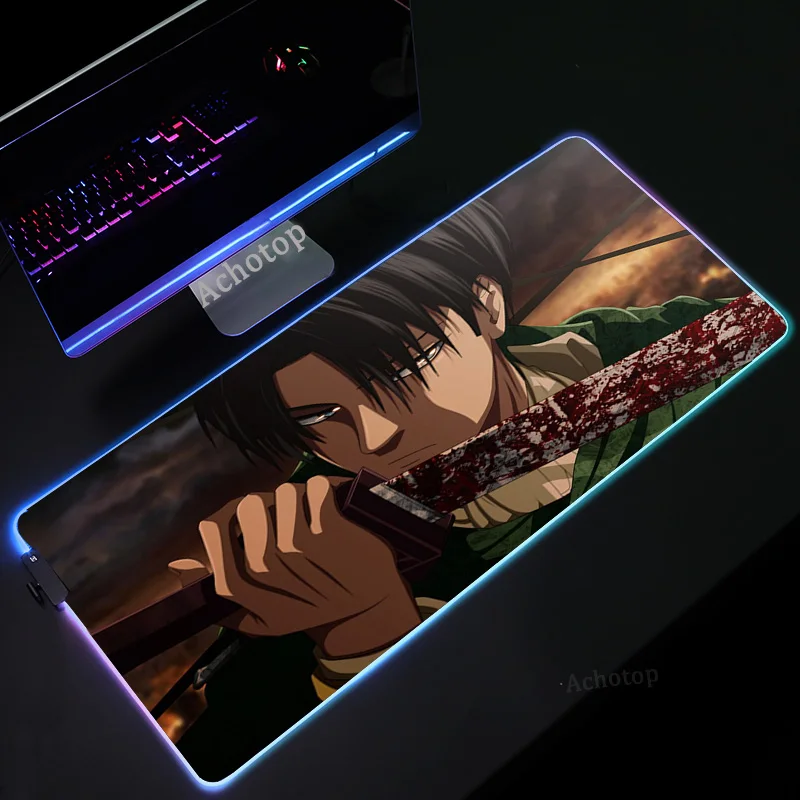 

Attack on Titan Anime Large Lock Edge RGB Mouse Pad Computer Mousepad Led Light Gaming Padmouse Gamer Laptop Keyboard Mouse Mats