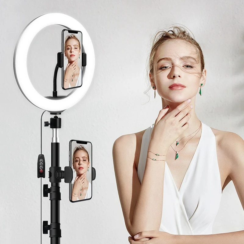 

Ring Light 10 inch Beauty Live Light LED Mobile Phone Selfie Ring Fill Light 120cm Foldable Bracket for iPhone 12
