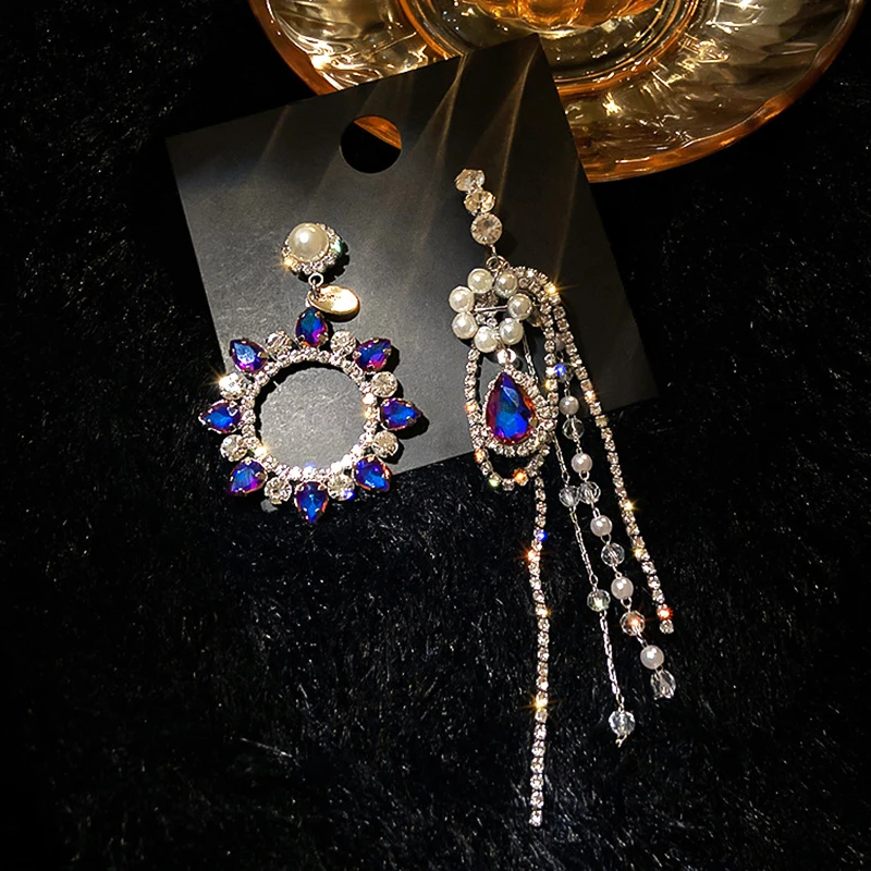 

Trendy Elegant 925 Silver Asymmetric Sun Pearl Tassel Drop Earrings for Women Top AAA Shiny Zircon S925 Silver Needle Jewelry