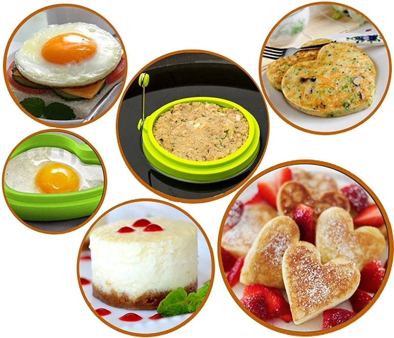 

Silicone Fried Egg Cooker Mold Love Heart Shape Mould Omelette Pancake Ring With Handles Non-Stick Frying Cooking Kitchen Tools