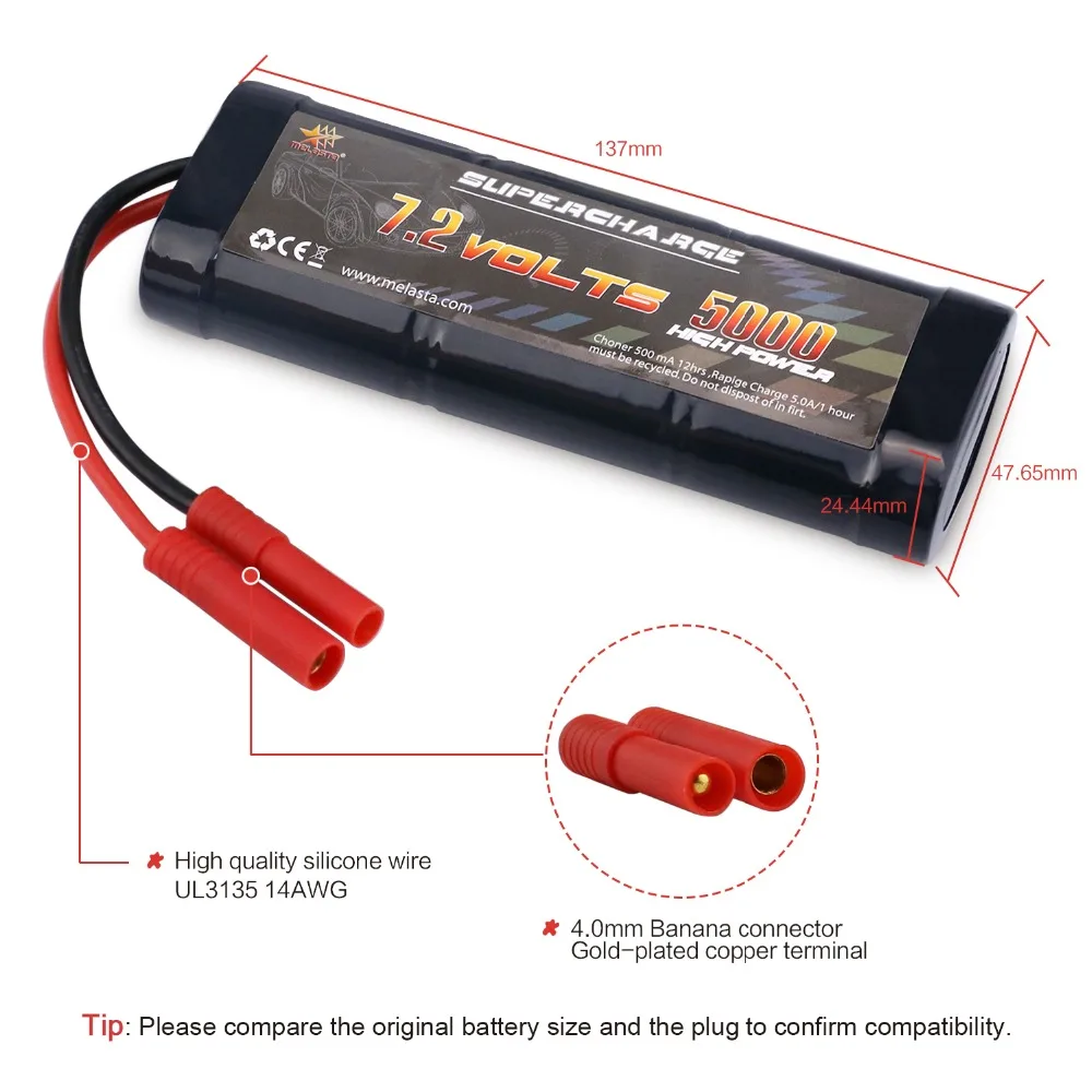 MELASTA 7,2 V 5000mAh NiMH перезаряжаемая RC игрушка батарея с разъемом разряда Tamiya/Banana для RC гоночных автомобилей лодки самолета