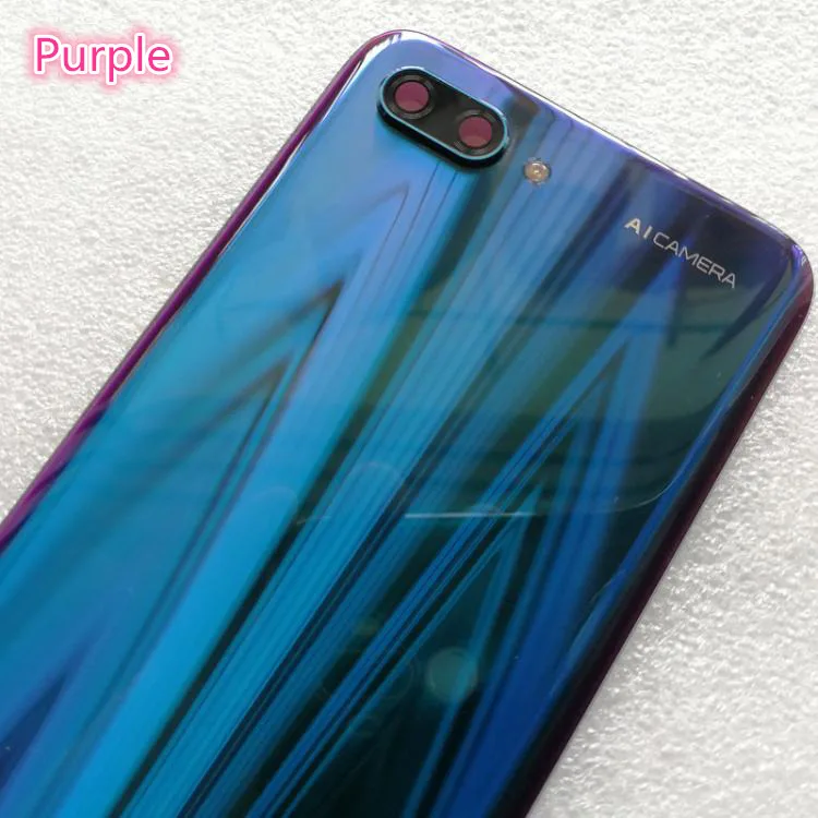 Purple Новинка, задняя крышка из закаленного стекла 3D для huawei Honor 10, запасные части, задняя крышка для батареи, корпус+ крышка для вспышки+ объектив камеры - Цвет: Purple