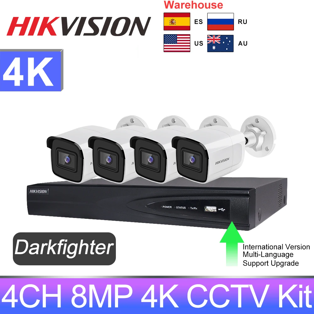 

Hikvision набор 4K CCTV Kit 8MP IP Camera DS-2CD2085G1-I 4CH POE DS-7604NI-K1/4P система видеонаблюдения APP Remote View