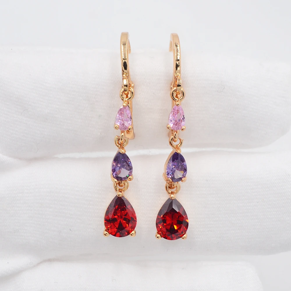 

Gold Color Fashion Multicolor Cubic Zirconia CZ Teardrop Dangle Earrings for Women