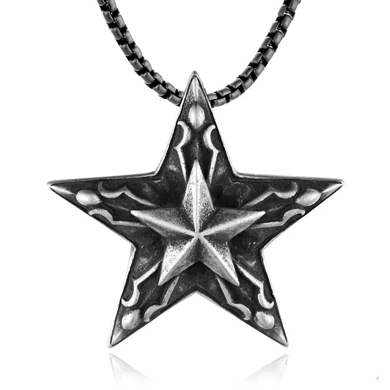 

Unisex Retro Trendy Jewelry Titanium Steel Distressed Five-Pointed Star Personality Punk Pendant Stainless Steel