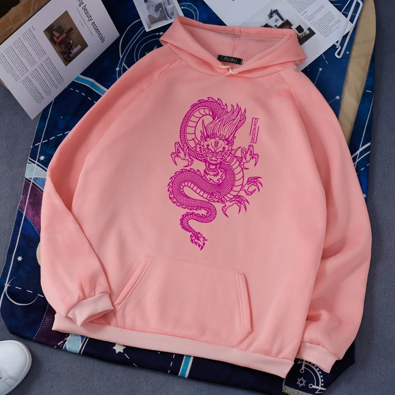 Женская толстовка с капюшоном в стиле Харадзюку принтом китайских Драконов -