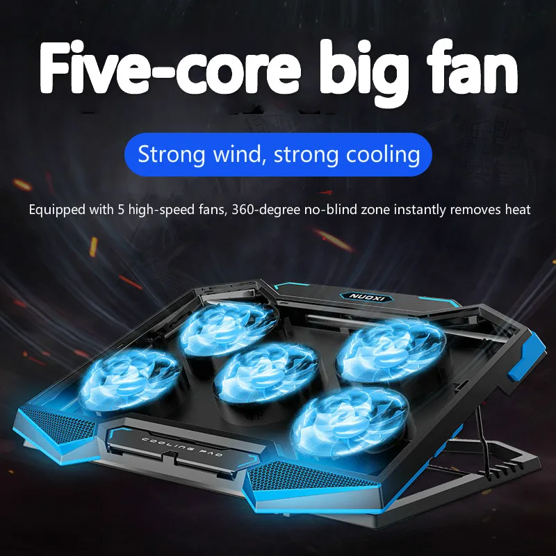 18 inch gaming laptop cooler five fan led screen dual usb port 1400 rpm laptop cooling pad with stand function for laptop free global shipping