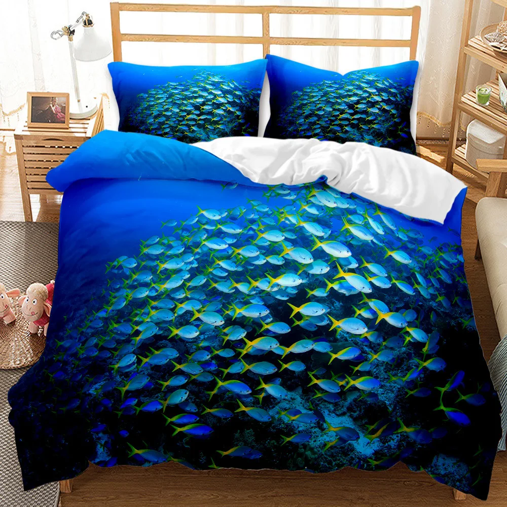 

Underwater World Bedding Set Tropical Fish Print Comforter Cover Sealife Ocean Theme Duvet Cover Bedroom Decor 2/3Pcs Bedclothes